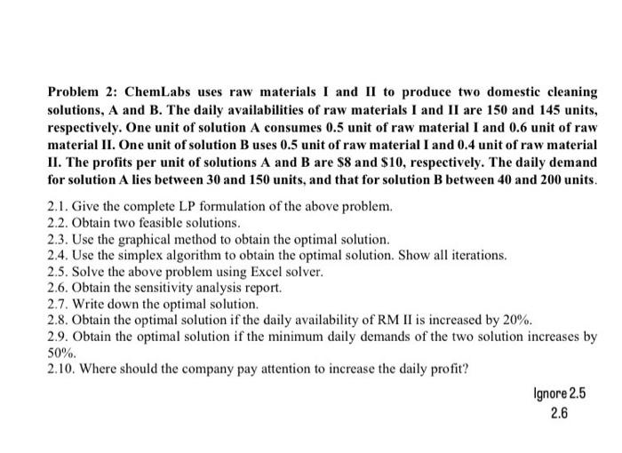 Problem 2: ChemLabs uses raw materials I and II
