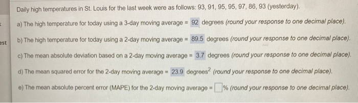 Daily high temperatures in St. Louis for the last