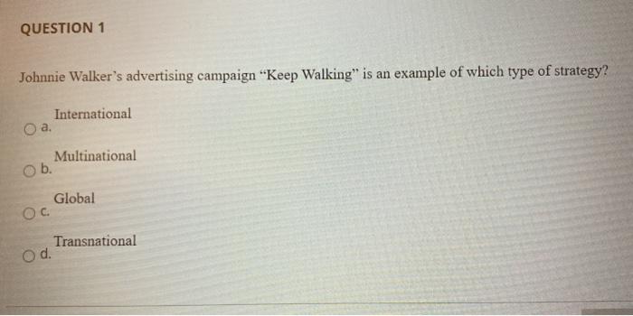 QUESTION 1 Johnnie Walker's advertising campaign