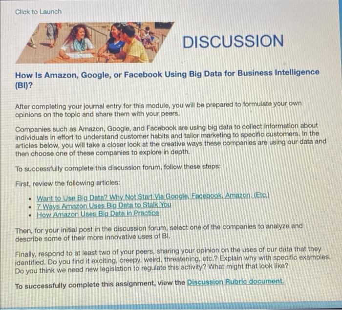 Click to Launch DISCUSSION How Is Amazon, Google,