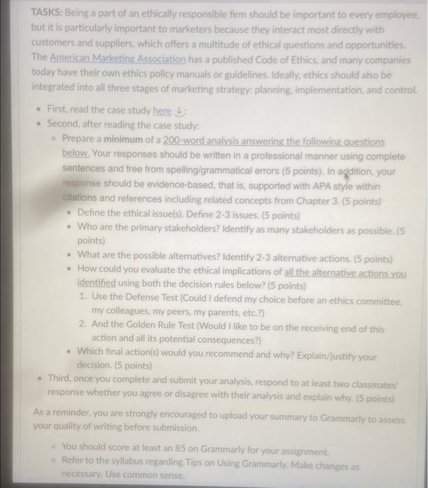 TASKS: Being a part of an ethically responsible