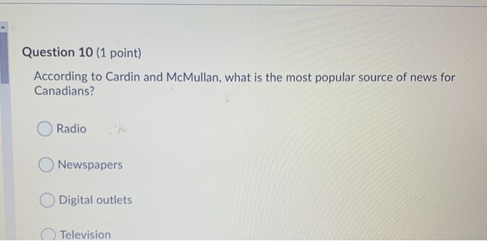 Question 10 (1 point) According to Cardin and