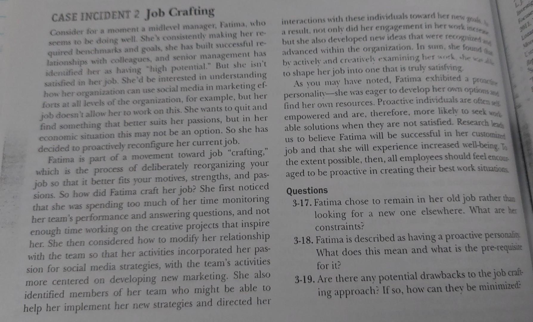 Investig CASE INCIDENT 2 Job Crafting seems to be