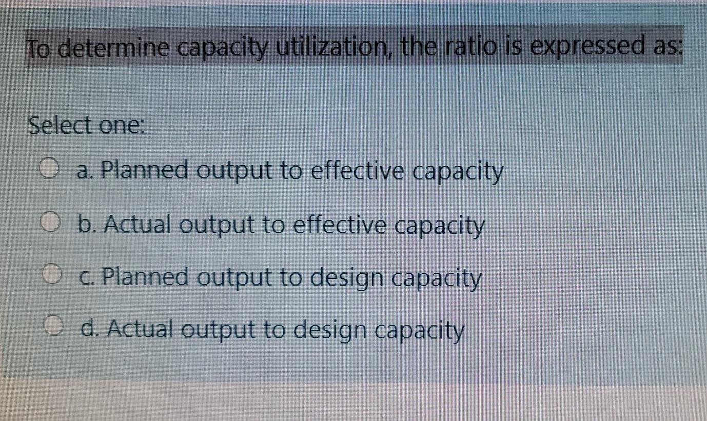 To determine capacity utilization, the ratio is