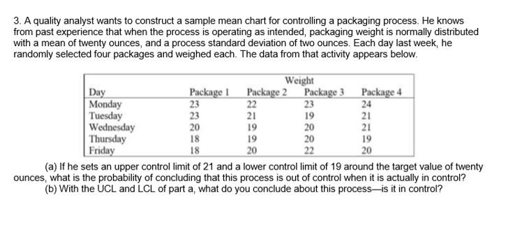 3. A quality analyst wants to construct a sample