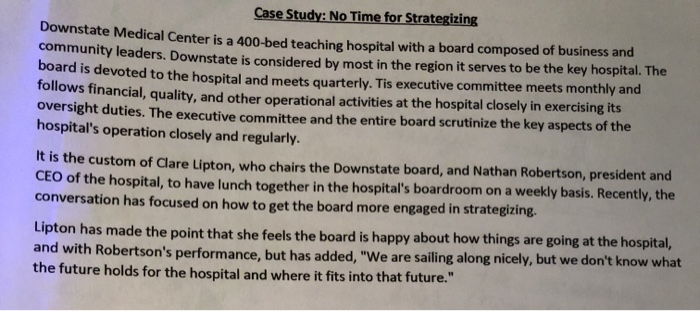 Case Study: No Time for Strategizing Downstate