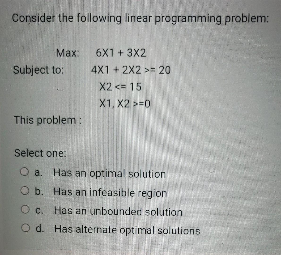 Consider the following linear programming