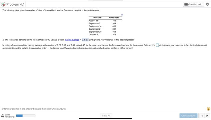 Problem 4.1 Question Help The following table