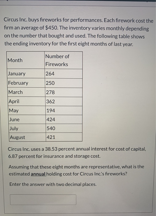 Circus Inc. buys fireworks for performances. Each