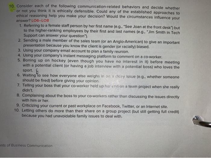 10. Consider each of the following