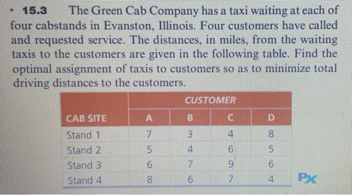 15.3 The Green Cab Company has a taxi waiting at