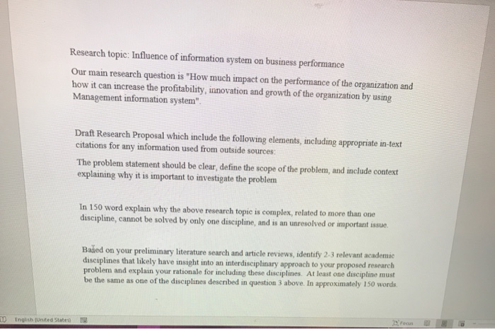 Research topic: Influence of information system