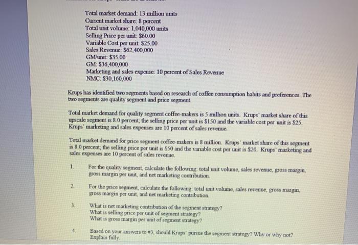 Total market demand: 13 million units Current