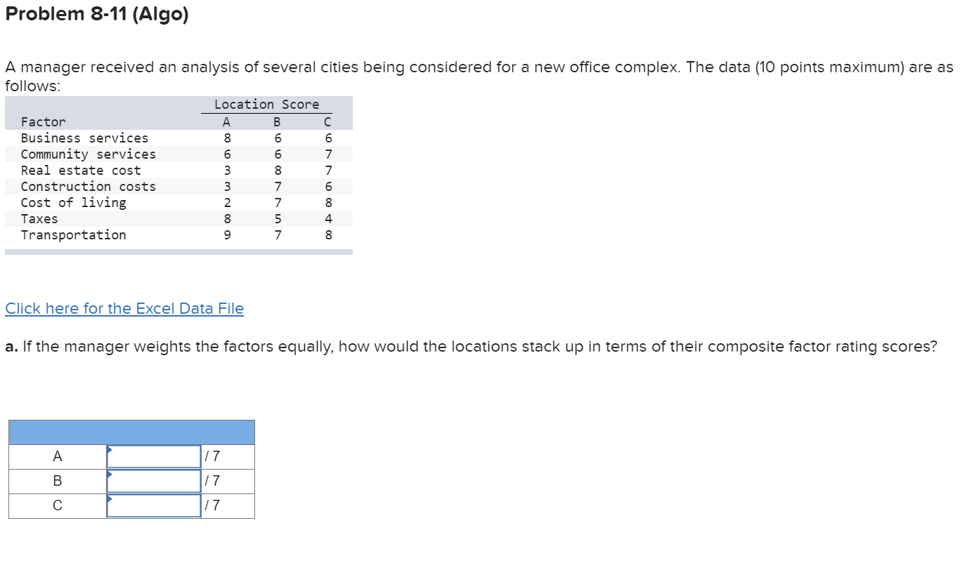 Problem 8-11 (Algo) A manager received an