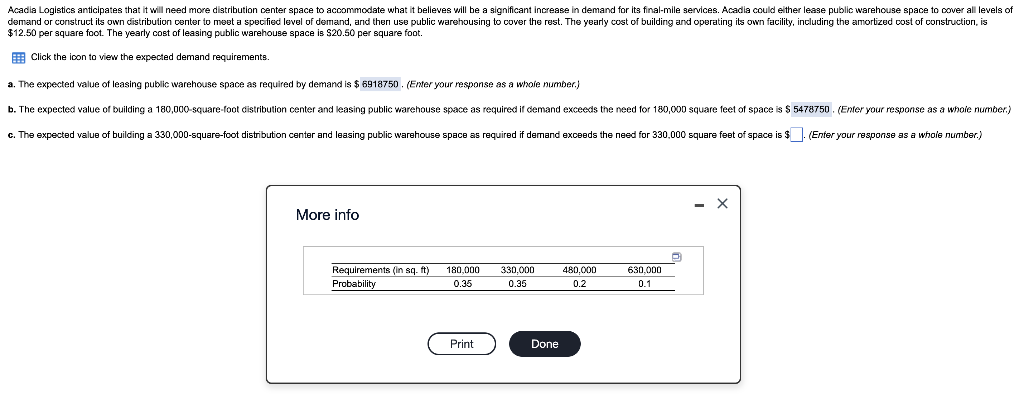Acadia Logistics anticipates that it will need