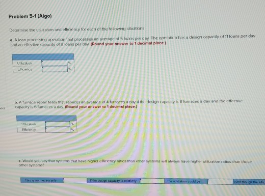 Problem 5-1 (Algo) Determine the utilization and