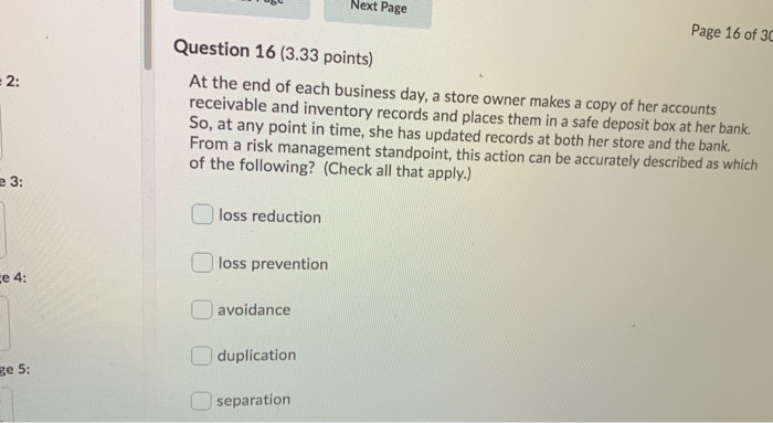 Next Page Page 16 of 30 2: Question 16 (3.33