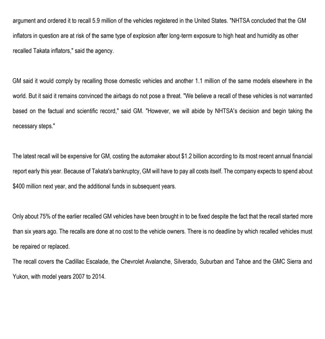 CASE STUDY [30 Marks] GM recalling 7 million