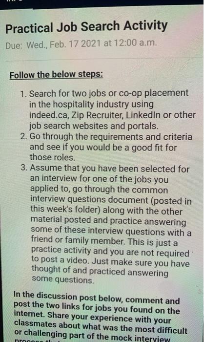 Practical Job Search Activity Due: Wed., Feb. 17