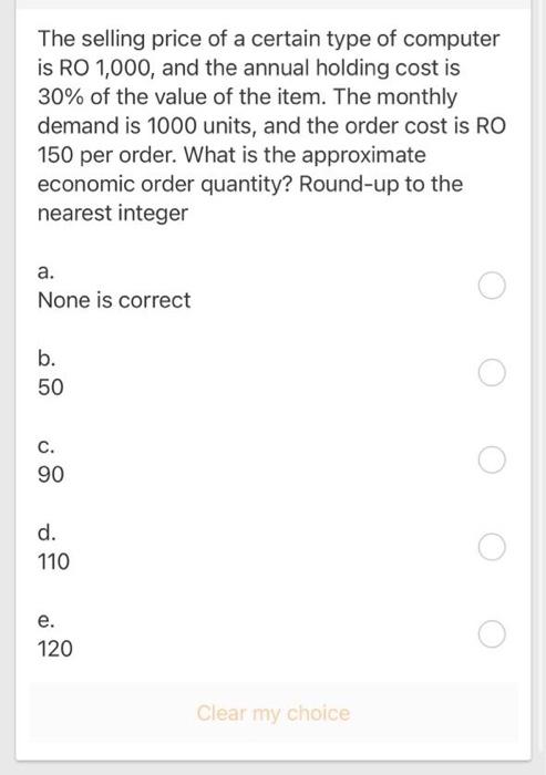 The selling price of a certain type of computer