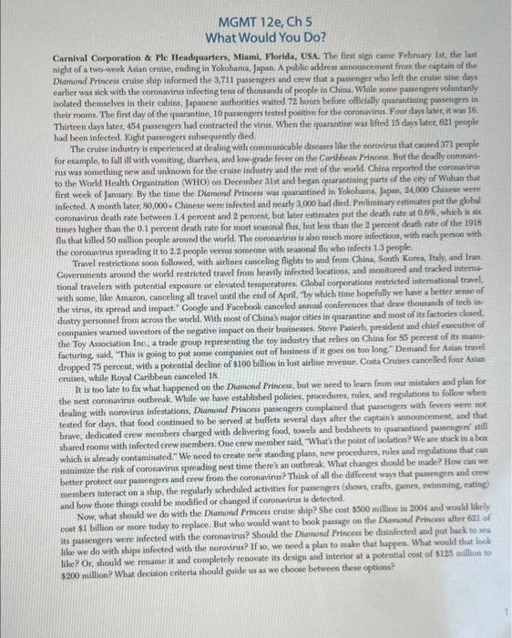 What Would You Do? Carnival Corporation a Ple