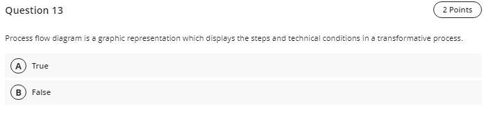 Question 13 2 Points Process flow diagram is a