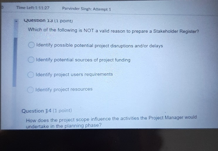 Time Left:1:11:27 Parvinder Singh: Attempt 1