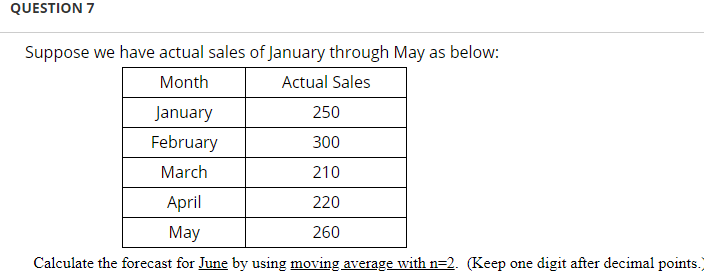 QUESTION 7 Suppose we have actual sales of