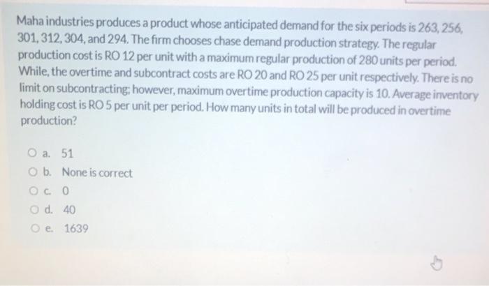 Maha industries produces a product whose