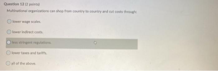 Question 12 (2 points) Multinational