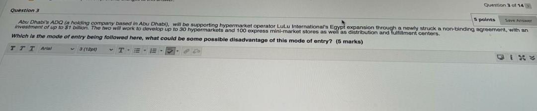 Question 3 of 14 Question 3 5 points Save Aswer