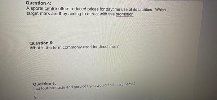 Question 4: A sports centre offers reduced prices