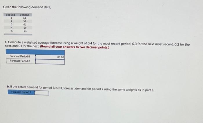 Given the following demand data, a. Compute a
