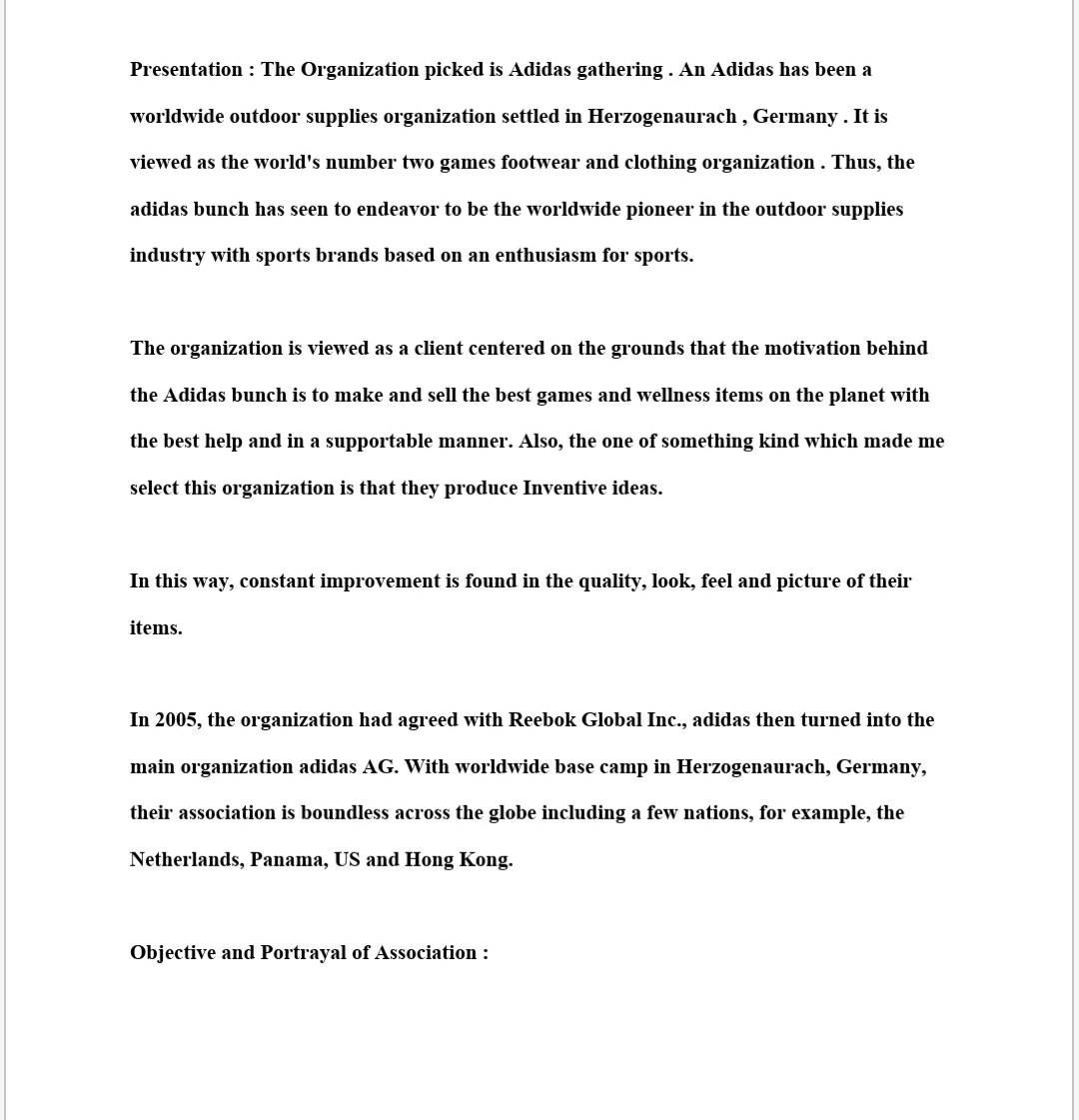 company name:adidas Perform a literature search