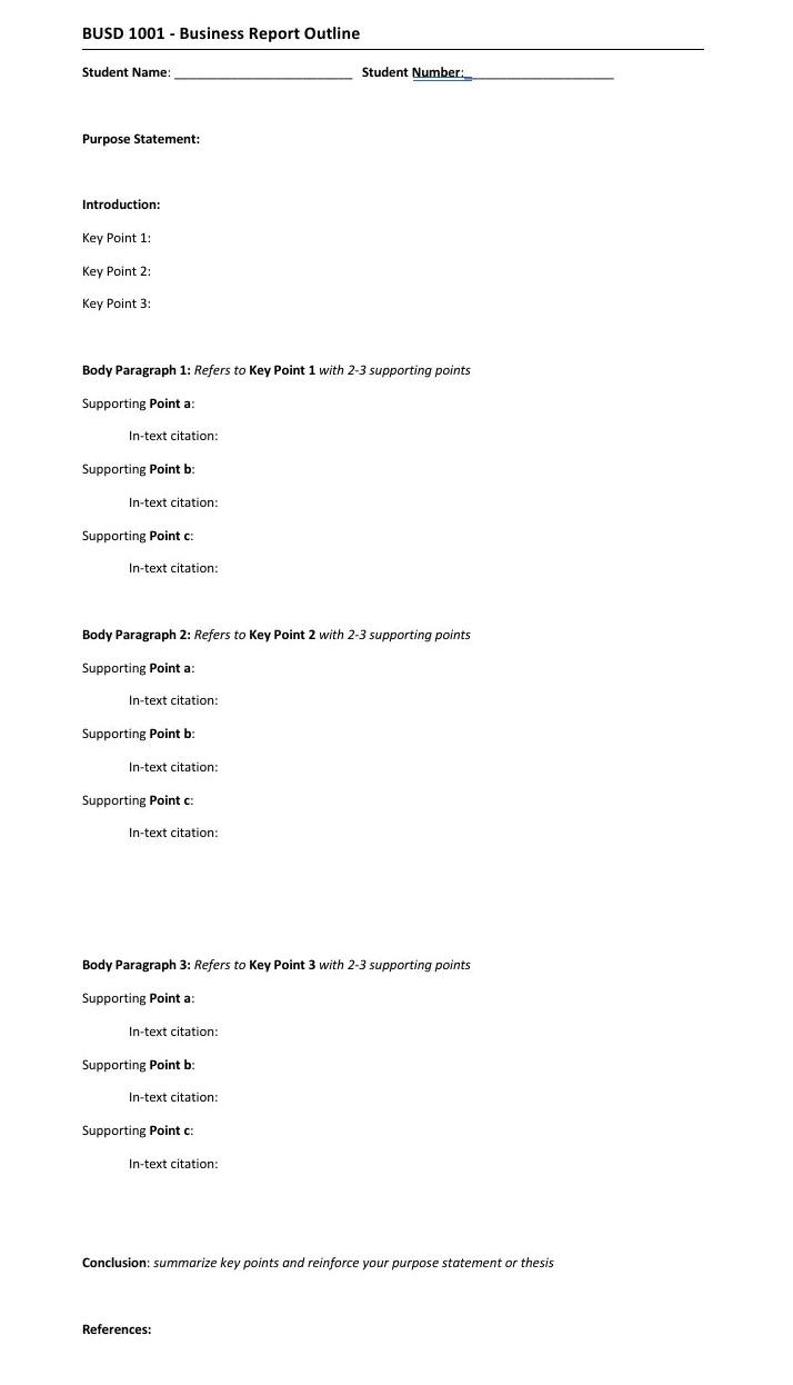 write this outline report in this template. In