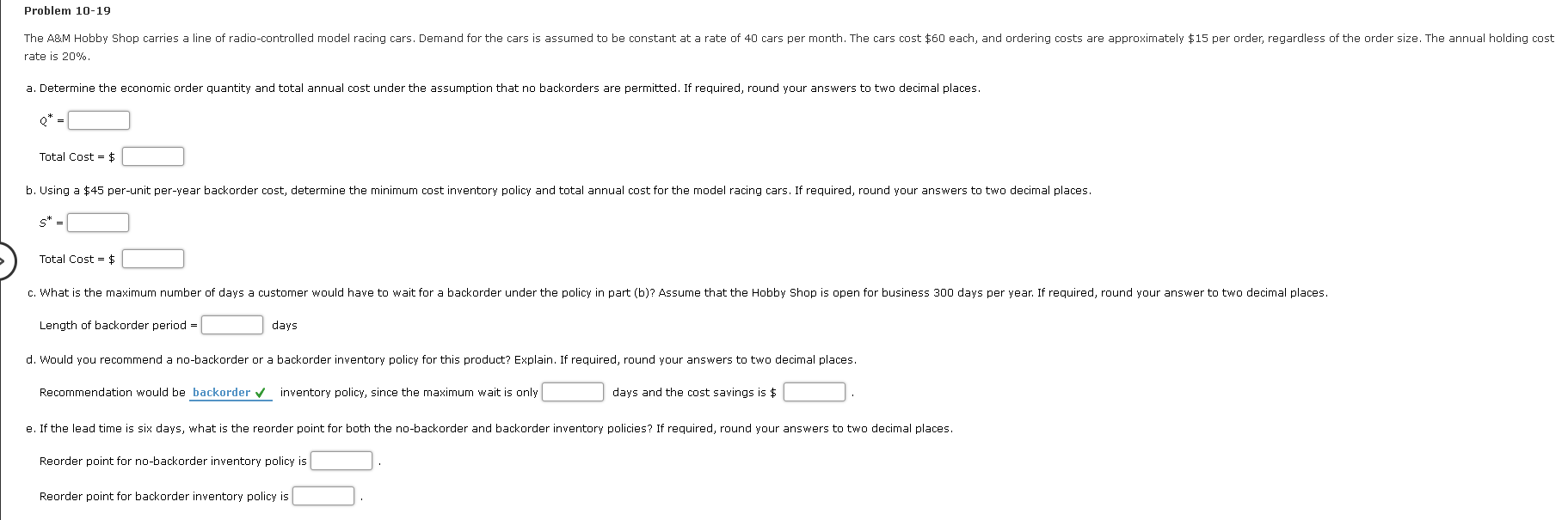 Please help with the following question Problem