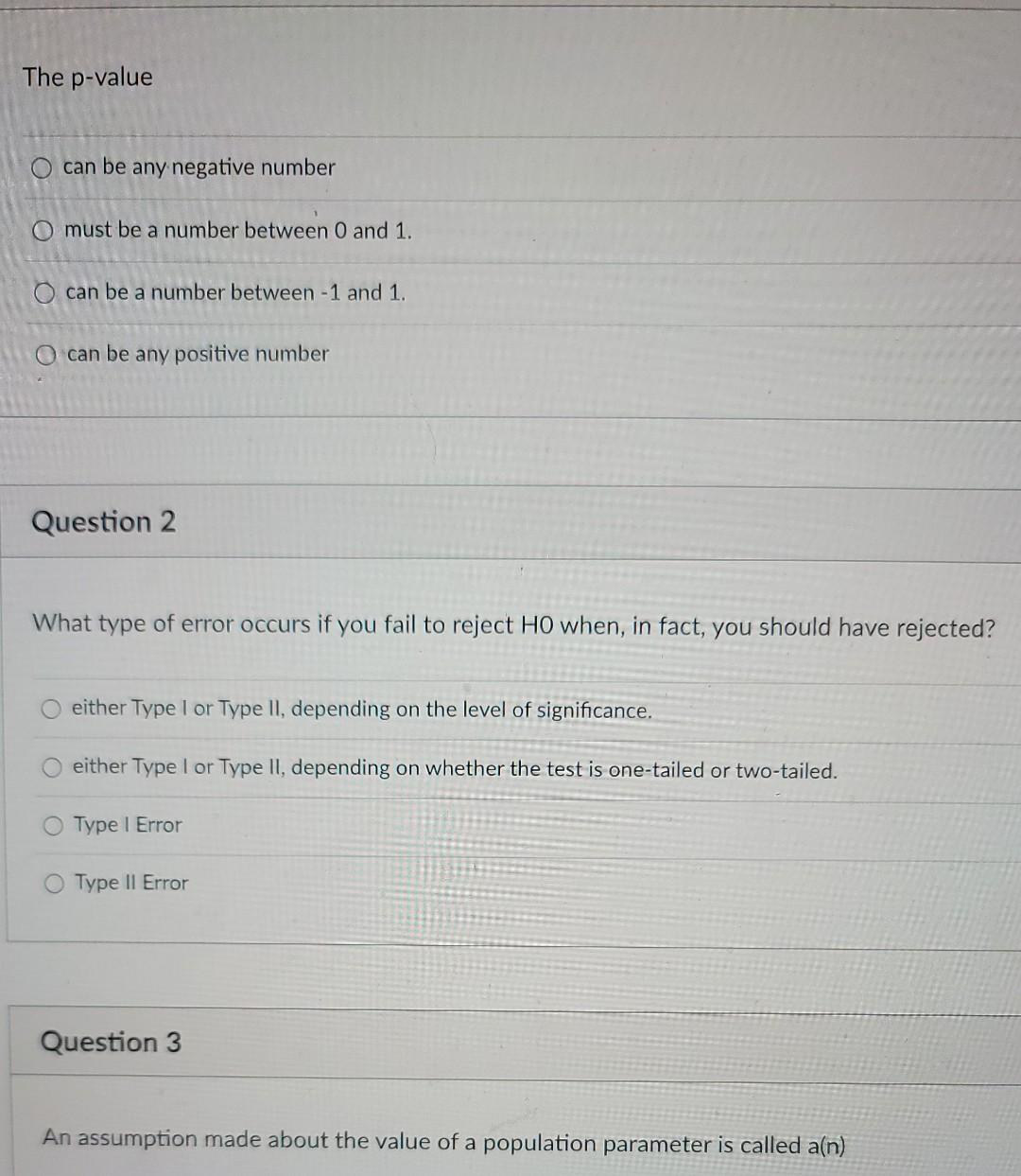 The p-value can be any negative number O must be