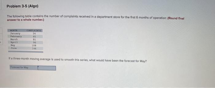 Problem 3-5 (Algo) The following table contains