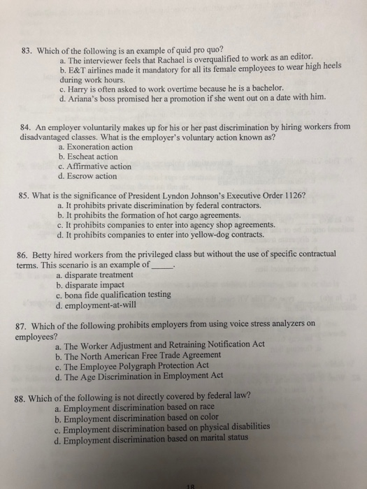 83. Which of the following is an example of quid