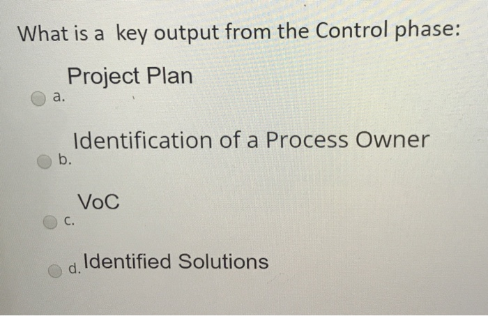 What is a key output from the Control phase: