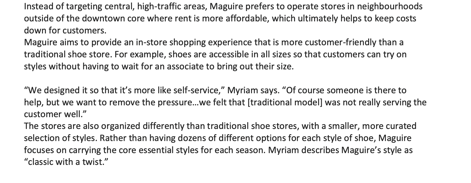 Identify the type of consumer product Maguire is