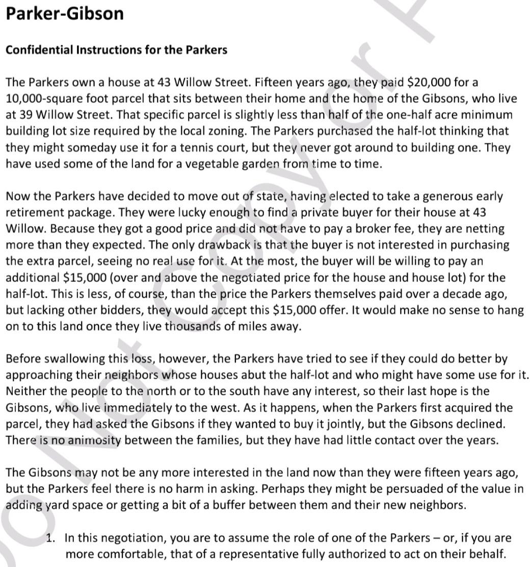 Parker-Gibson Confidential Instructions for the