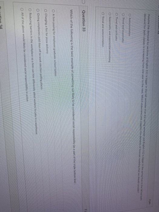 UN J2 2 pts Assume the demand for sections of