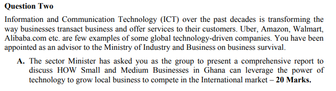 Need help please Question Two Information and