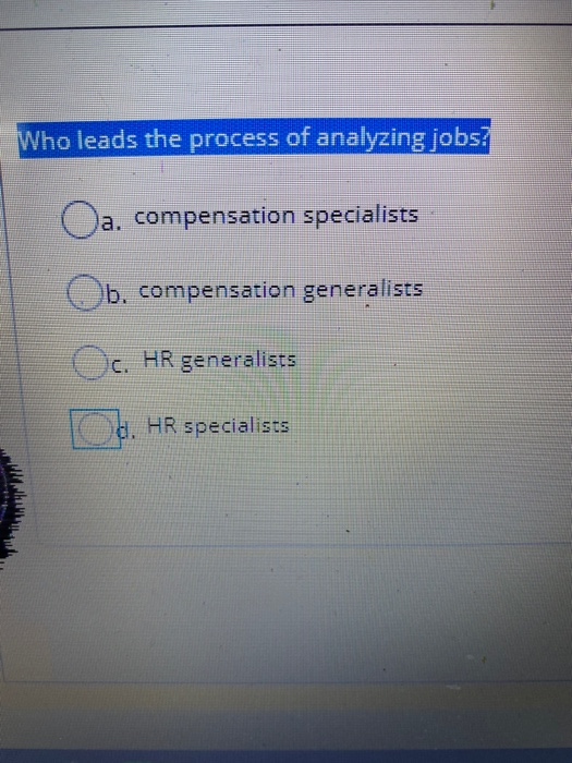 Who leads the process of analyzing jobs. Oa.