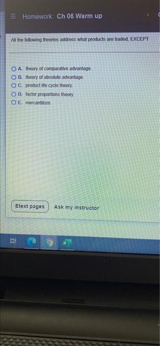 please help me out E Homework Ch 06 Warm up All