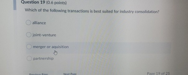 Question 19 (0.6 points) Which of the following