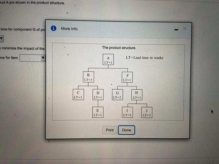 A part structure and lead times (weeks) for