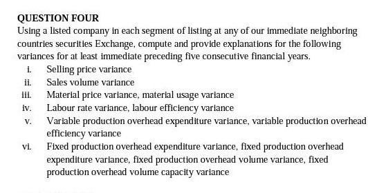 QUESTION FOUR Using a listed company in each