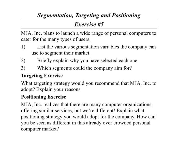 Segmentation, Targeting and Positioning Exercise